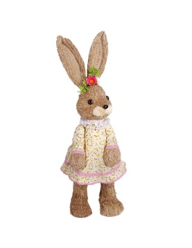 Λαγουδίνα Όρθια Ψάθινη με Κίτρινο Φόρεμα 63x22x20cm Bunny's 932299