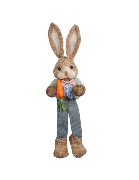 Λαγός Καθιστός Ψάθινος Τζιν Παντελόνι Κρατάει Καρότο 44x13x11cm Bunny's 932305