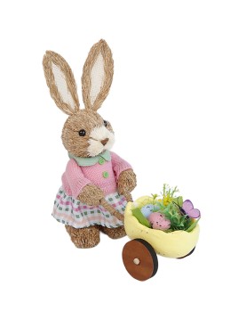 Λαγουδίνα Όρθια Ψάθινη Κρατάει Καροτσάκι 28x23x11cm Bunny's 932306