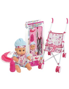 Σετ Κούκλα 30cm Καρότσι, Κλπ.4 σε 1 23x61x10cm ToyMarkt 98235