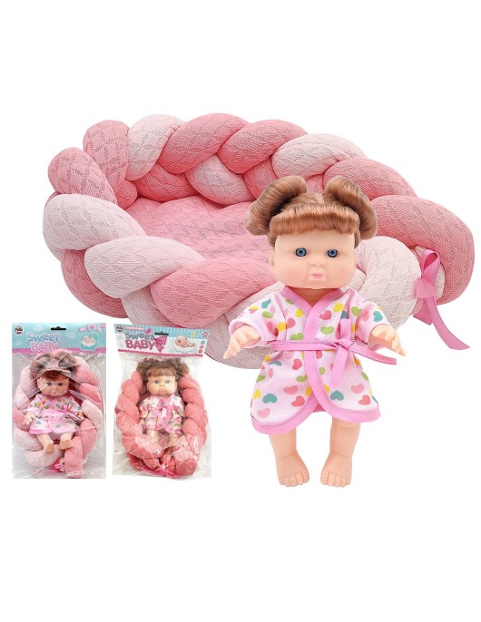 ΚΟΥΚΛΑ 20cm με Κρεβατάκι σε Σακούλα 20x36x7cm ToyMarkt 98256