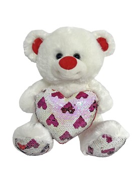 Αρκουδάκι Λευκό με Καρδιά με Πούλιες 35cm ToyMarkt 99454