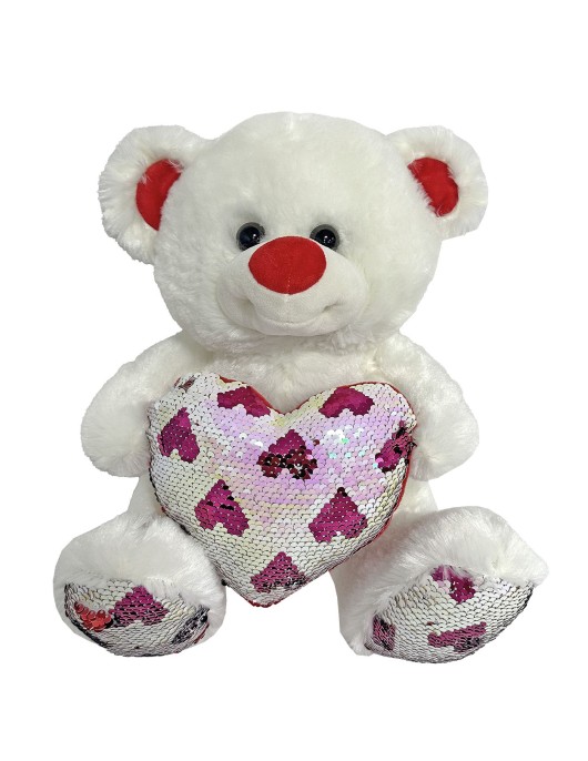 Αρκουδάκι Λευκό με Καρδιά με Πούλιες 35cm ToyMarkt 99454