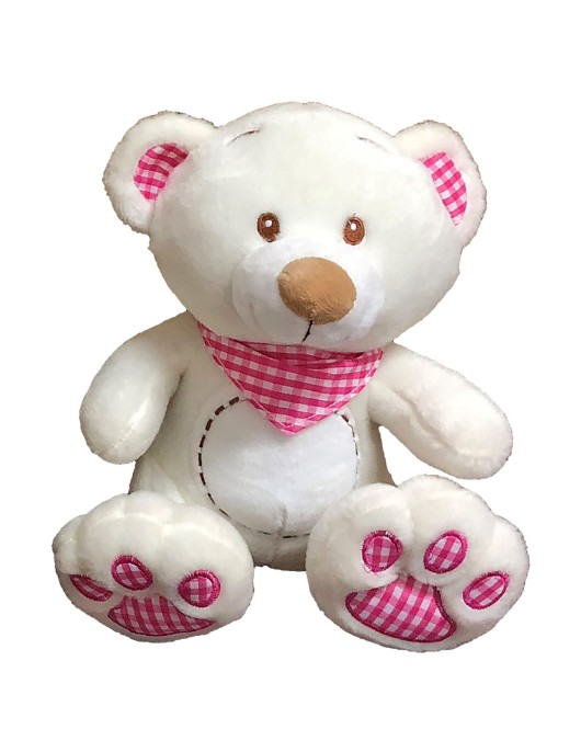 Αρκουδάκι Λευκό με Καρώ Μαντήλι 35cm ToyMarkt 99485