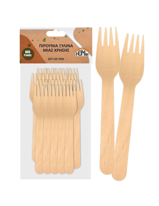 Πηρούνια Ξύλινα Μιας Χρήσης σετ=20 τεμ 16cm Homie 1002100