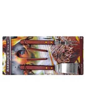 Εργαλεία bbq με Ξύλινη Λαβή σετ=3 τεμ 33cm Homie 1011098