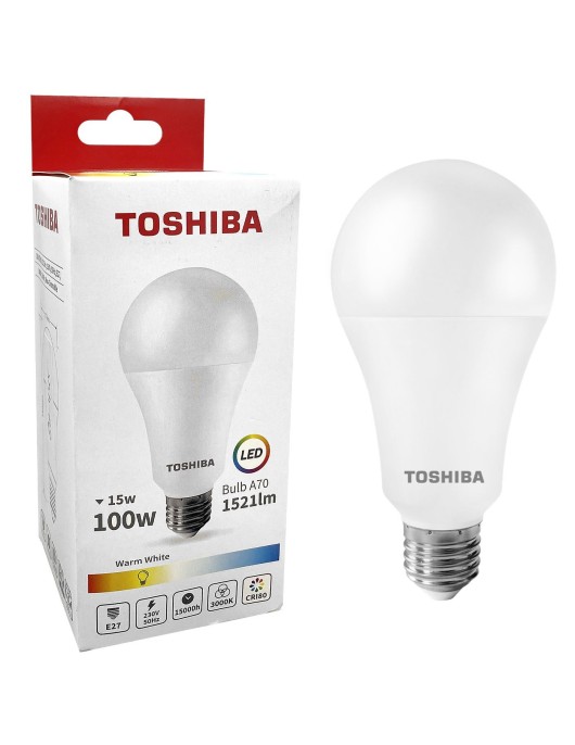 Λάμπα LED Toshiba για Ντουί ε27 Θερμό Λευκό 230v N_std a70 15w 3000k Γωνία Δέσμης 180 Μοίρες Toshiba 00168809