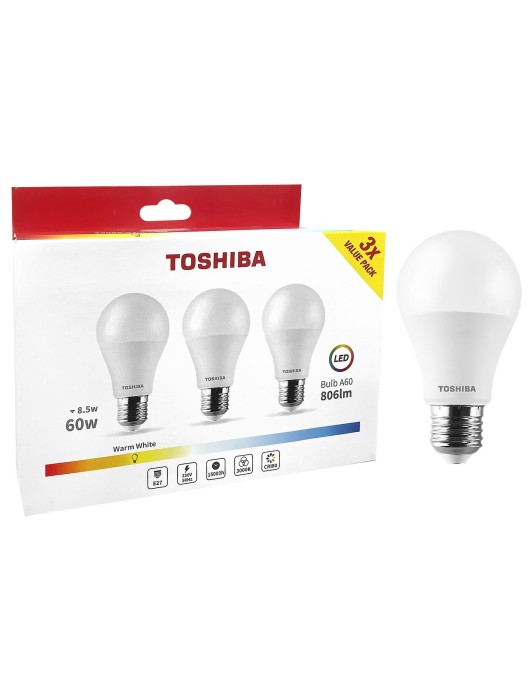 Λάμπες led Toshiba σετ=3 τεμ N_3pack a60 e27 8,5w 3000k Toshiba 00168871