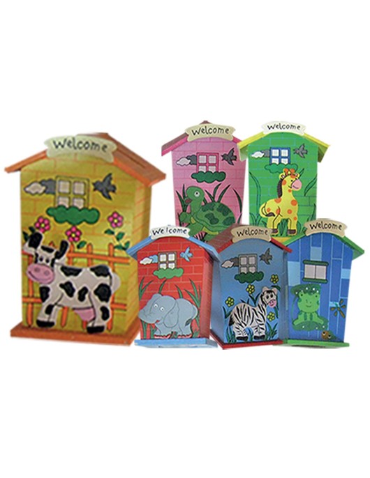 Κουμπαράς Ξύλινος Σπίτι-Ζώα 12x9x6cm Xmasfest 1131596