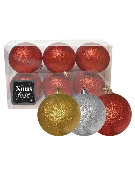 Μπάλα Glitter πακ=6τεμ φ6 ø6cm Xmasfest 1131714