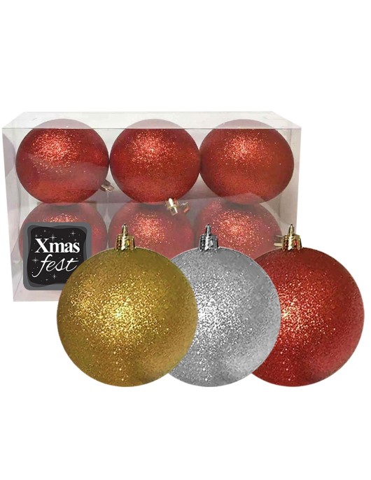 Μπάλα Glitter πακ=6τεμ φ8 ø8cm Xmasfest 1131716