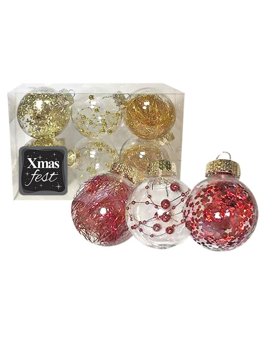 Μπάλες με Γέμιση Ντεκόρ πακ=6τεμ φ8 ø8cm Xmasfest 1132544