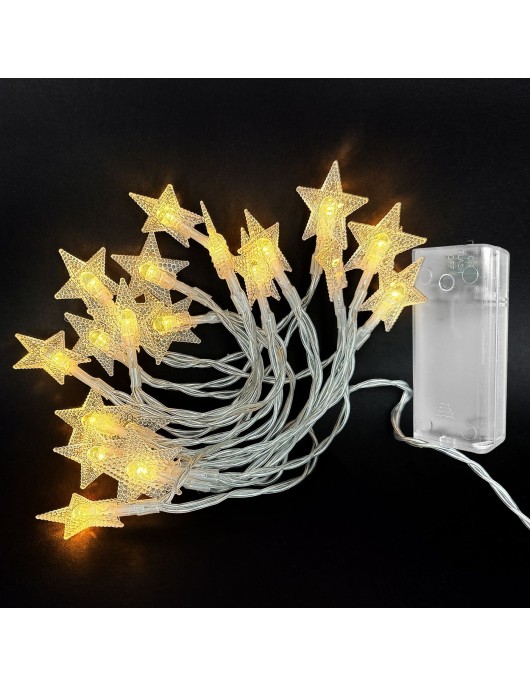 20 Λαμπάκια LED Μπαταρίας Αστέρια Λευκό Θερμό με Controller IP20 2,3m Xmasfest 1132583