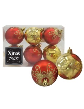 Μπάλες Ντεκόρ Κόκκινο-Χρυσό πακ=6τεμ φ6cm ø6cm Xmasfest 1132843