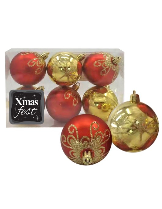 Μπάλες Ντεκόρ Κόκκινο-Χρυσό πακ=6τεμ φ6cm ø6cm Xmasfest 1132843