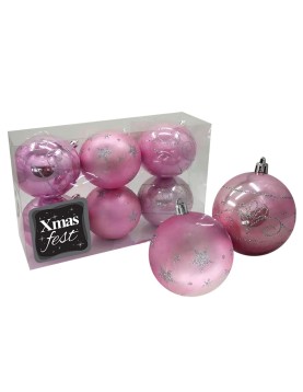 Μπάλες Ντεκόρ ροζ πακ=6τεμ φ8cm ø8cm Xmasfest 1132846