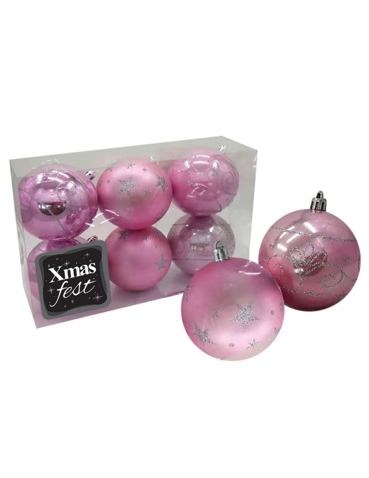 Μπάλες Ντεκόρ ροζ πακ=6τεμ φ8cm ø8cm Xmasfest 1132846