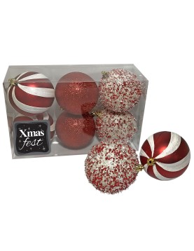 Μπάλες 3 Σχέδια Κόκκινο πακ=6τεμ φ7cm ø7cm Xmasfest 1132848