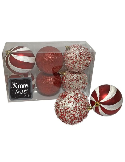 Μπάλες 3 Σχέδια Κόκκινο πακ=6τεμ φ7cm ø7cm Xmasfest 1132848