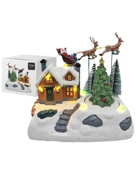 Χωριό Xmas Ιπτάμενοι Τάρανδοι - Έλκηθρο 18x18x11cm Xmasfest 1133482