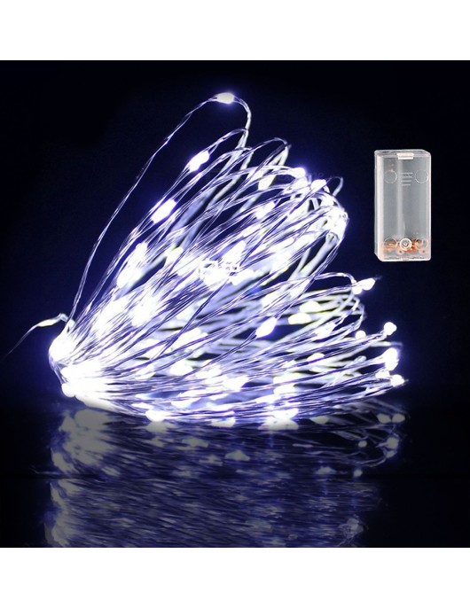 100 Λαμπάκια LED Copper Μπαταρίας Λευκό Ψυχρό σε Σειρά Σταθερά IP20 10,3m Xmasfest 1133506