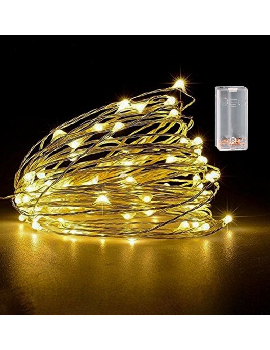 100 Λαμπάκια LED Copper Μπαταρίας Λευκό Θερμό σε Σειρά με Controller IP20 10,3m Xmasfest 1133507