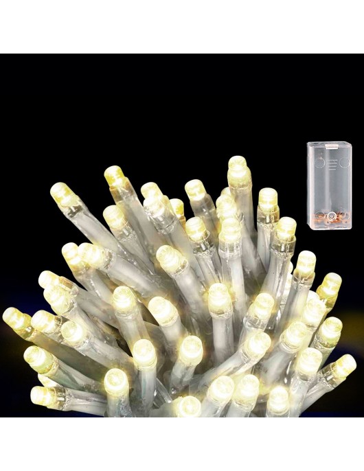 50 Λαμπάκια LED Μπαταρίας Λευκό Θερμό σε Σειρά με Controller IP20 5,3m Xmasfest 1133510
