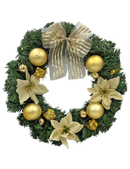 Στεφάνι Merry Christmas Στολισμένο Χρυσό ø40cm Xmasfest 1133521