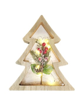 Δέντρο Ξύλινο με γκι και 10led 28x21,5x4,5cm Xmasfest 1133540