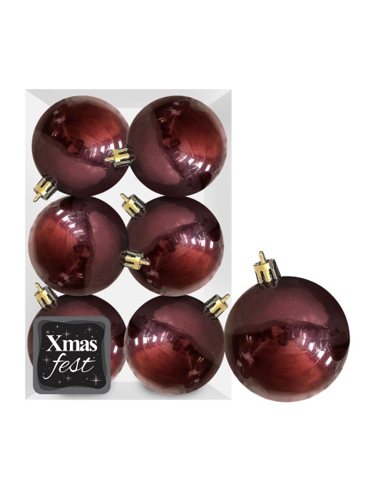 Μπάλες Γυαλιστερές Μπορντώ πακ=6τεμ φ6 ø6cm Xmasfest 1133561