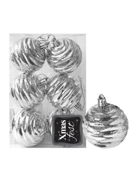 Μπάλες Σμιλεμένες Ασημί πακ=6τεμ φ6 ø6cm Xmasfest 1133577