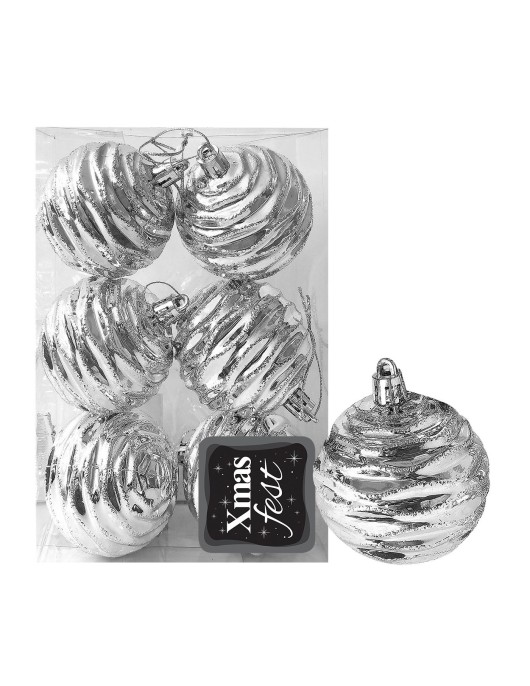 Μπάλες Σμιλεμένες Ασημί πακ=6τεμ φ6 ø6cm Xmasfest 1133577