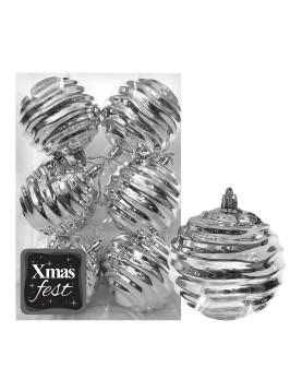 Μπάλες Σμιλεμένες Ασημί πακ=6τεμ φ8 ø8cm Xmasfest 1133578