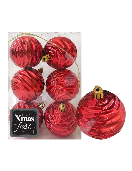 Μπάλες Σμιλεμένες Κόκκινες πακ=6τεμ φ8 ø8cm Xmasfest 1133580