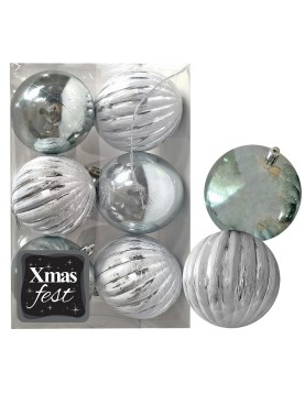 Μπάλες Ανάγλυφες Αντικέ μιξ με Γκριζοπράσινες πακ=6τεμ φ6 ø6cm Xmasfest 1133581