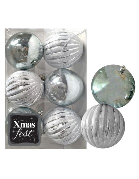 Μπάλες Ανάγλυφες Αντικέ μιξ με Γκριζοπράσινες πακ=6τεμ φ7 ø7cm Xmasfest 1133582