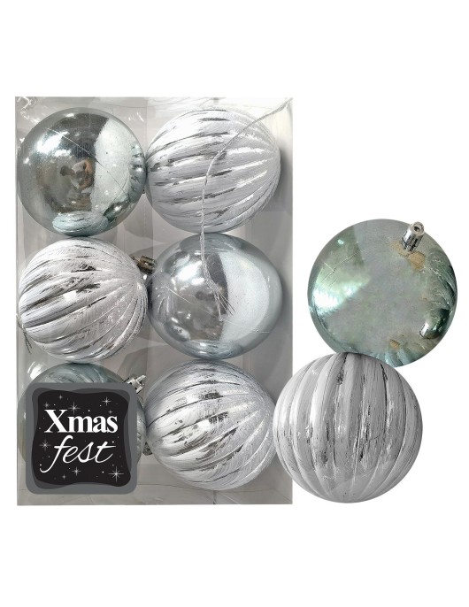 Μπάλες Ανάγλυφες Αντικέ μιξ με Γκριζοπράσινες πακ=6τεμ φ7 ø7cm Xmasfest 1133582