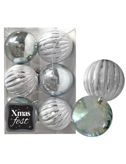 Μπάλες Ανάγλυφες Αντικέ μιξ με Γκριζοπράσινες πακ=6τεμ φ8 ø8cm Xmasfest 1133583