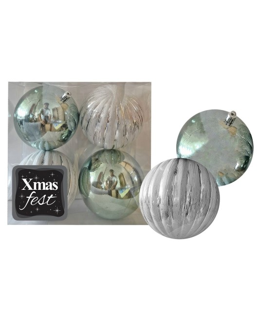 Μπάλες Ανάγλυφες Αντικέ μιξ με Γκριζοπράσινες πακ=4τεμ φ10 ø10cm Xmasfest 1133584