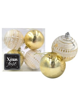 Μπάλες Ανάγλυφες Αντικέ μιξ με Χρυσές πακ=4τεμ φ10 ø10cm Xmasfest 1133588