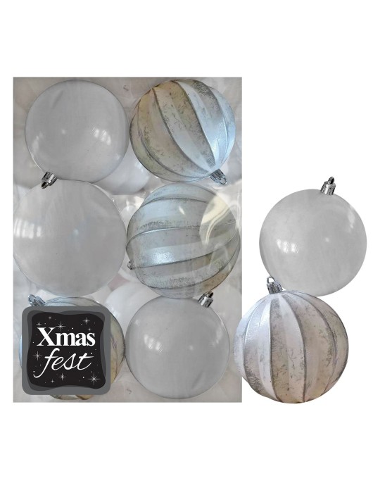 Μπάλες Ανάγλυφες Αντικέ μιξ με Λευκές πακ=6τεμ φ7 ø7cm Xmasfest 1133590