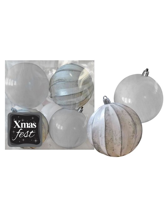 Μπάλες Ανάγλυφες Αντικέ μιξ με Λευκές πακ=4τεμ φ10 ø10cm Xmasfest 1133592