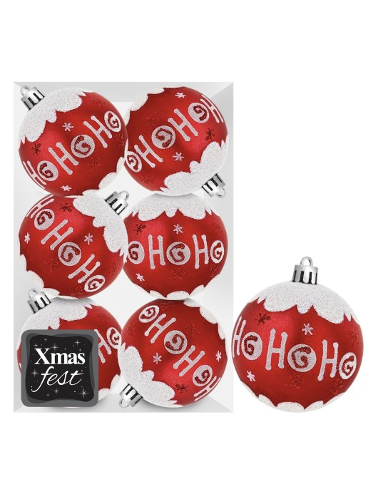 Μπάλες Ντεκόρ Κόκκινες ho ho ho πακ=6τεμ φ8 ø8cm Xmasfest 1133593