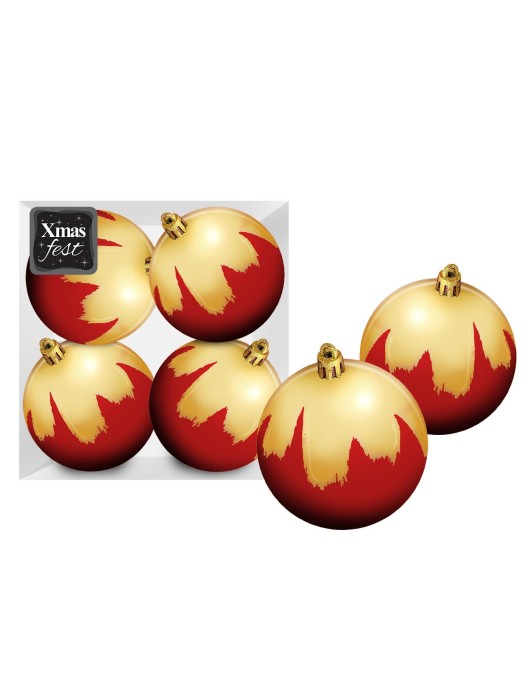 Μπάλες Κόκκινες με Χρυσή Βαφή πακ=4τεμ φ10 ø10cm Xmasfest 1133595