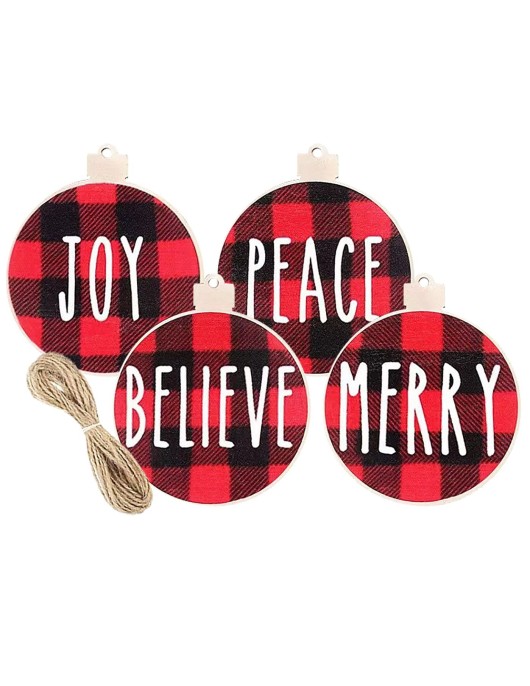 Στολίδια Ξύλινα Καρώ Ευχές σετ=3 τεμ ø7,5cm Xmasfest 1133616