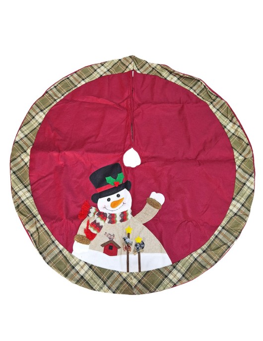 Ποδιά Δέντρου Μπορντώ με Χιονάνθρωπο ø106cm Xmasfest 1133619