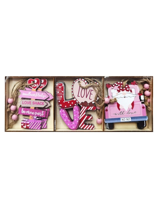 Στολίδια Ξύλινα ροζ Παραστάσεις σετ=9 τεμ Display 8,5cm Xmasfest 1133682