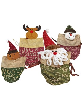 Τσαντάκι Πουγκί Λινάτσα με Φιγούρα Xmas 24x16cm Xmasfest 1133695