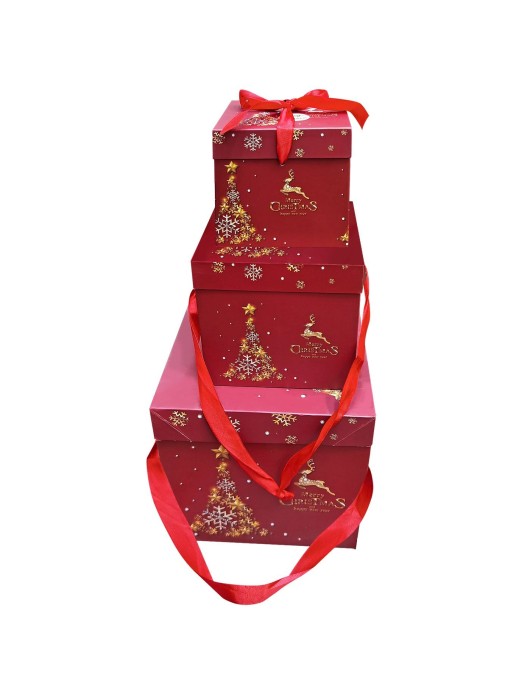 Κουτιά Χάρτινα Merry Chrismas σετ=3 τεμ 10x10x10cm 15x15x15cm 20x20x20cm Xmasfest 1133755