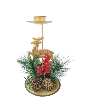 Κηροπήγιο για Μακρύ Κερί με Ελάφι 15,5x8cm Xmasfest 1133789